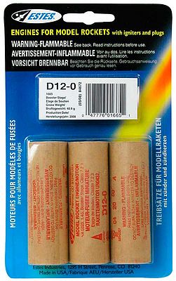 D12-0 Model Rocket Booster Engines (3) -- Standard Rocket Motor -- #1665